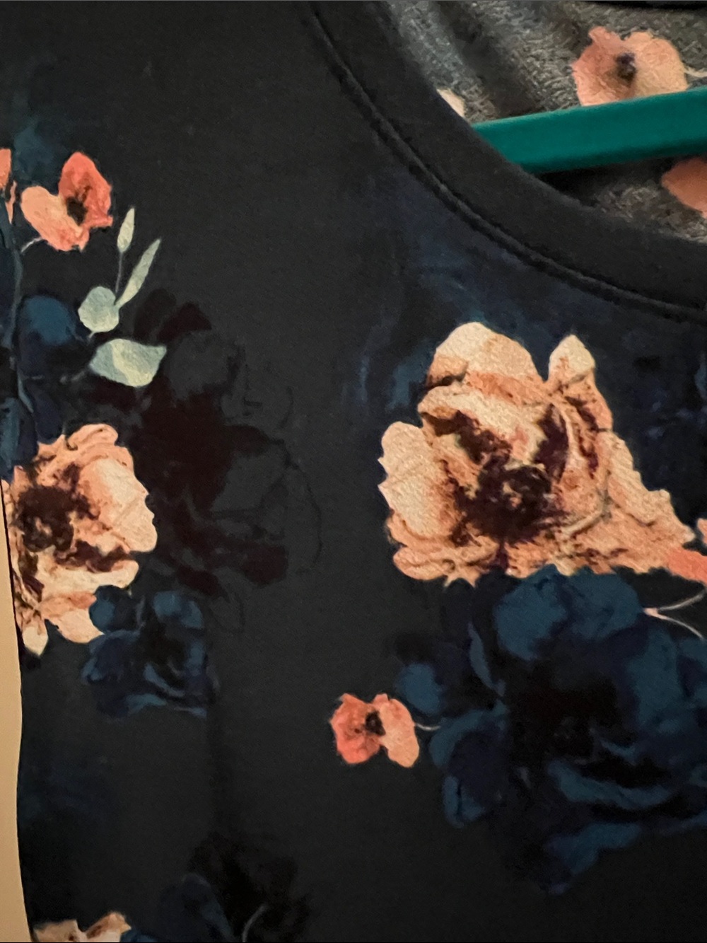 Elle Floral Teal Scoop Neck Women's Top - Picture 3 of 6
